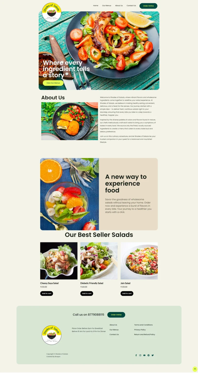 shades of salads website homepage screenshot